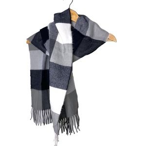 Cashmere Scarf Women Buffalo Plaid Hand Tailored Long Fringe 12" x 62"